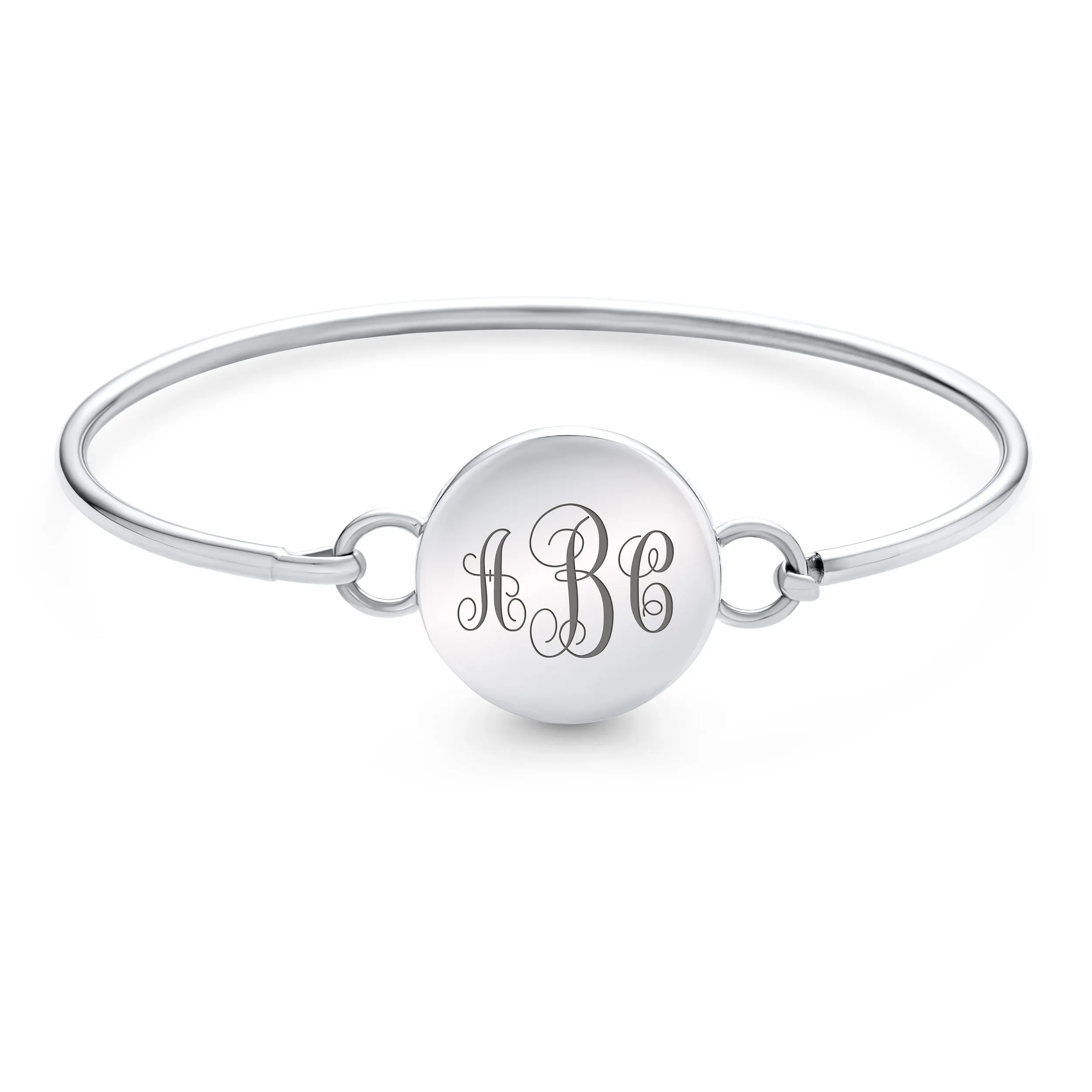 Initial Round Monogram Disc Heart Bracelet Bangle Sterling Silver Adjustable