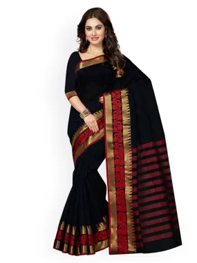 Ishin Chanderi Cotton Black Solid Women's Saree