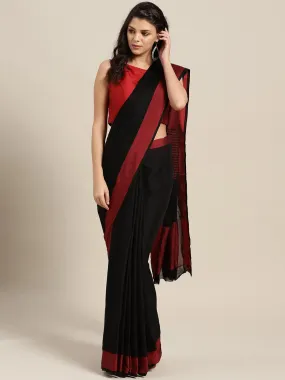 Ishin Poly Cotton Black Woven Women's Saree