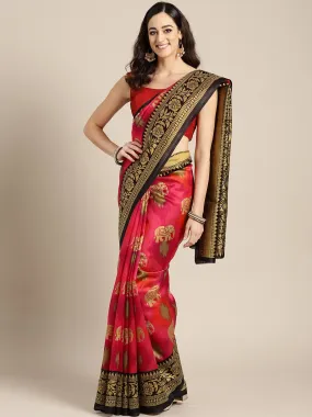 Ishin Poly Silk Pink Printed Women's Saree