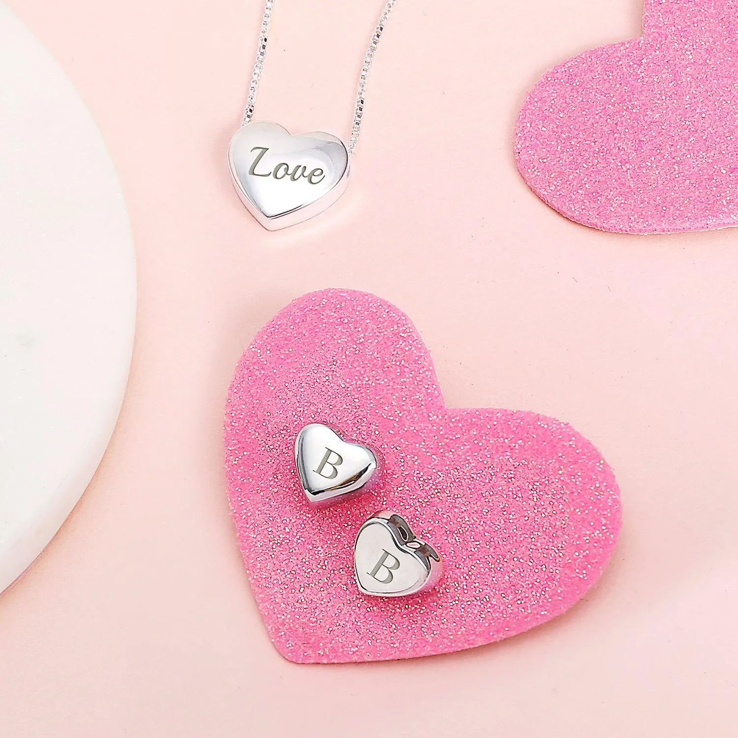 Letter Alphabet Initial Medium Heart Pendant Necklace Sterling Silver