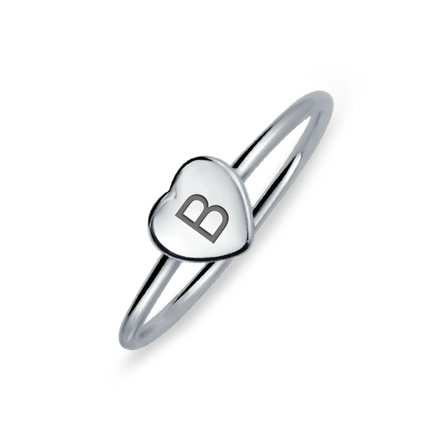 Letter Alphabet Monogram Signet Heart Shape Initial Ring .925 Silver