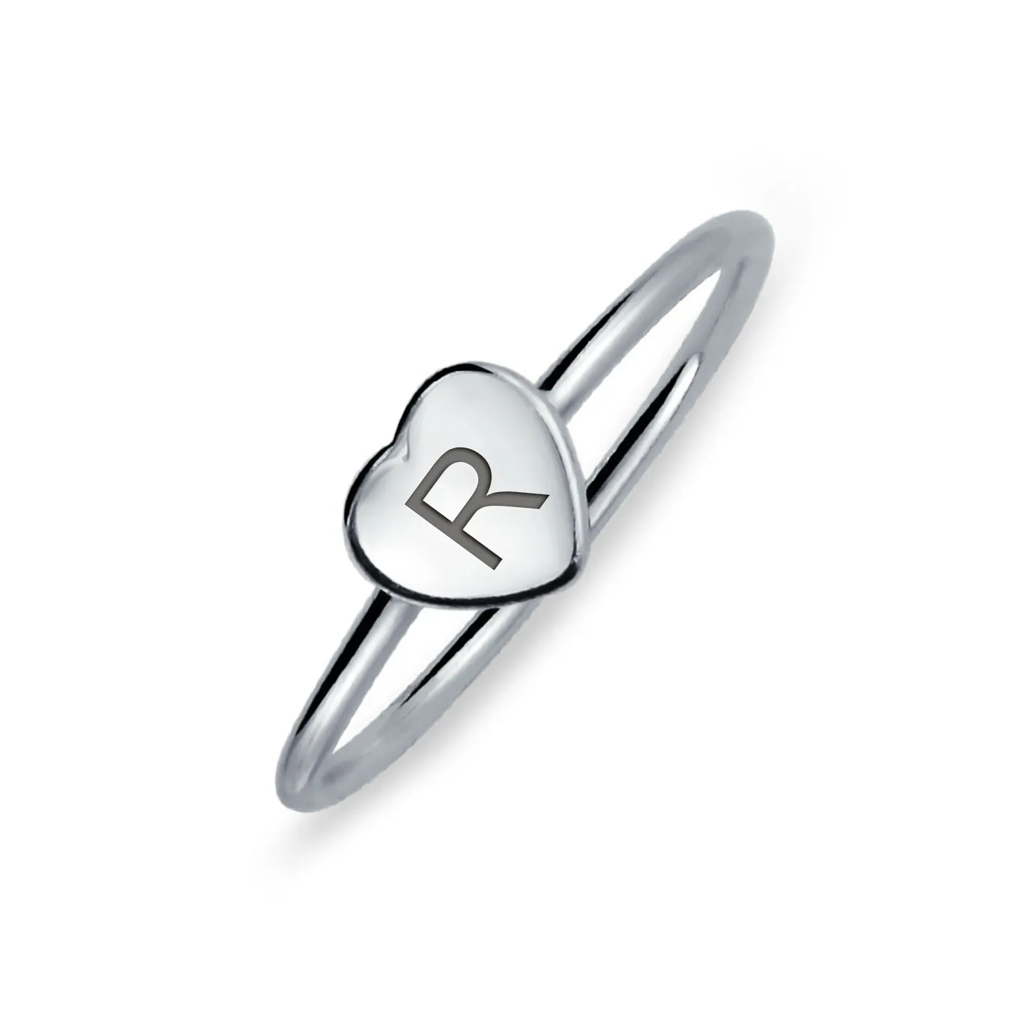 Letter Alphabet Monogram Signet Heart Shape Initial Ring .925 Silver