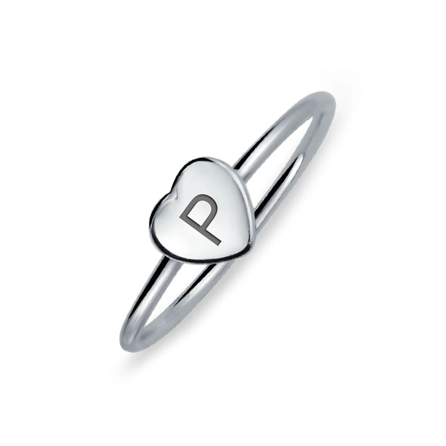 Letter Alphabet Monogram Signet Heart Shape Initial Ring .925 Silver