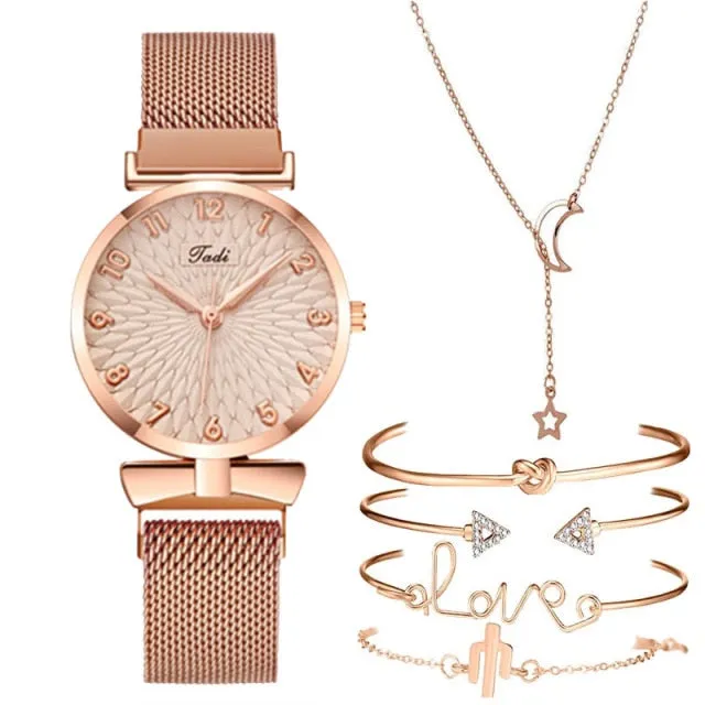 Luxury Women 6pcs Set Elegant Female Wristwatch