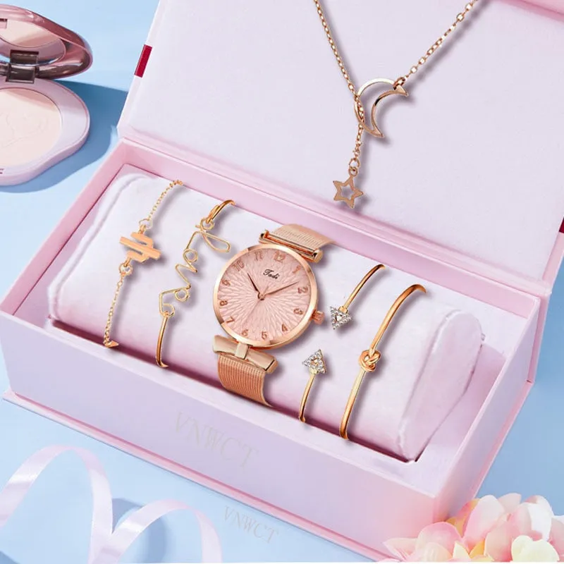 Luxury Women 6pcs Set Elegant Female Wristwatch