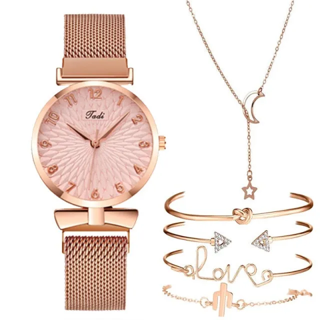 Luxury Women 6pcs Set Elegant Female Wristwatch