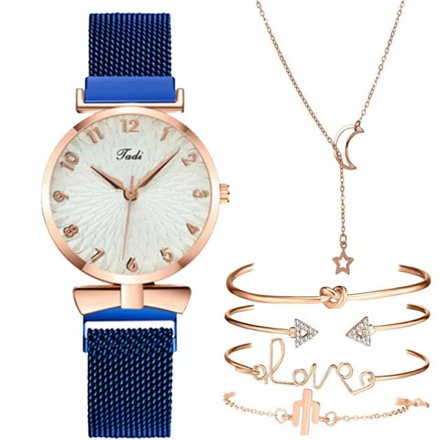 Luxury Women 6pcs Set Elegant Female Wristwatch