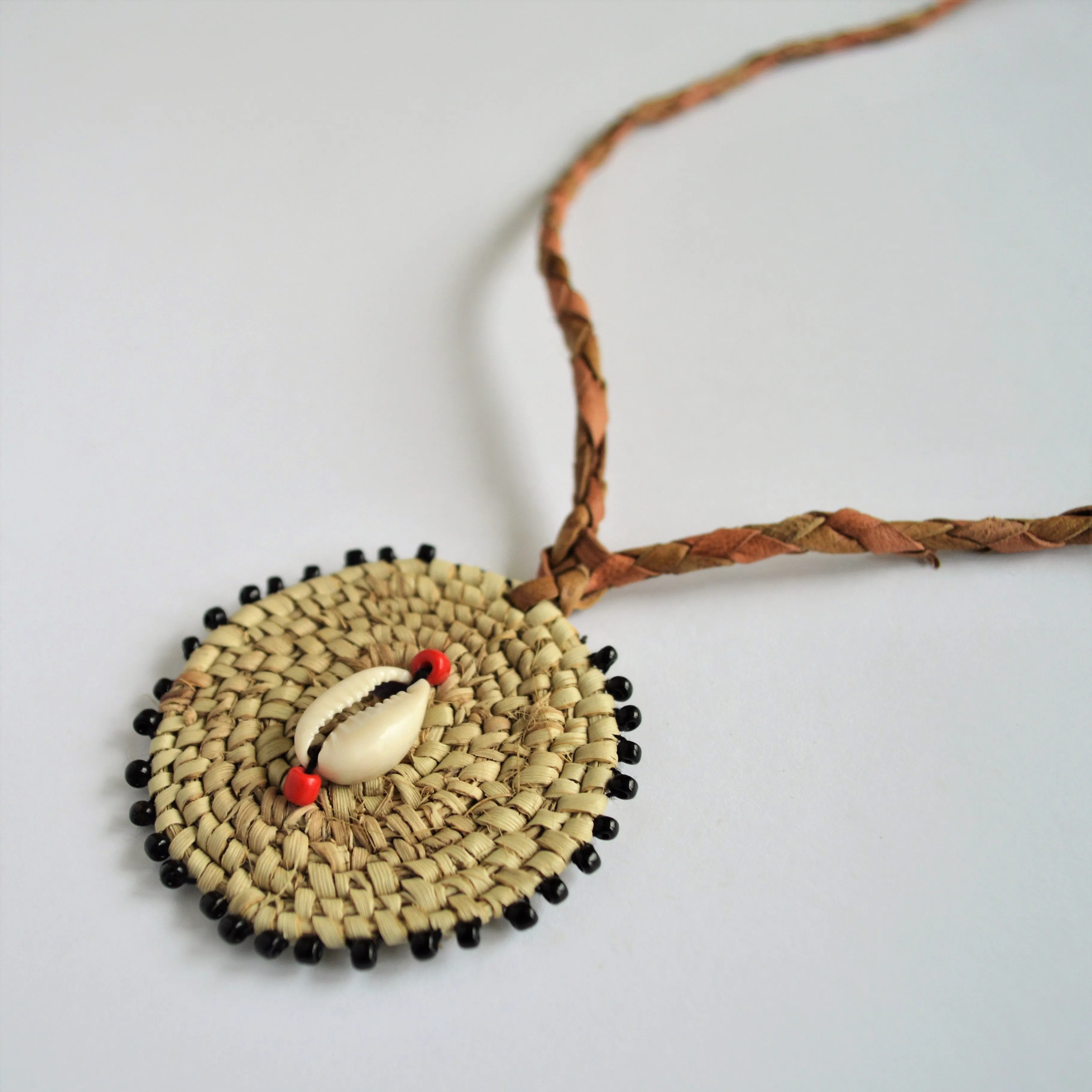 Natural leather cowrie necklace