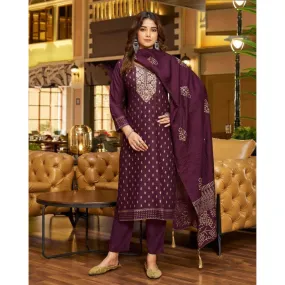 Party wear Wine Women Kurta Pant with Dupatta Suit