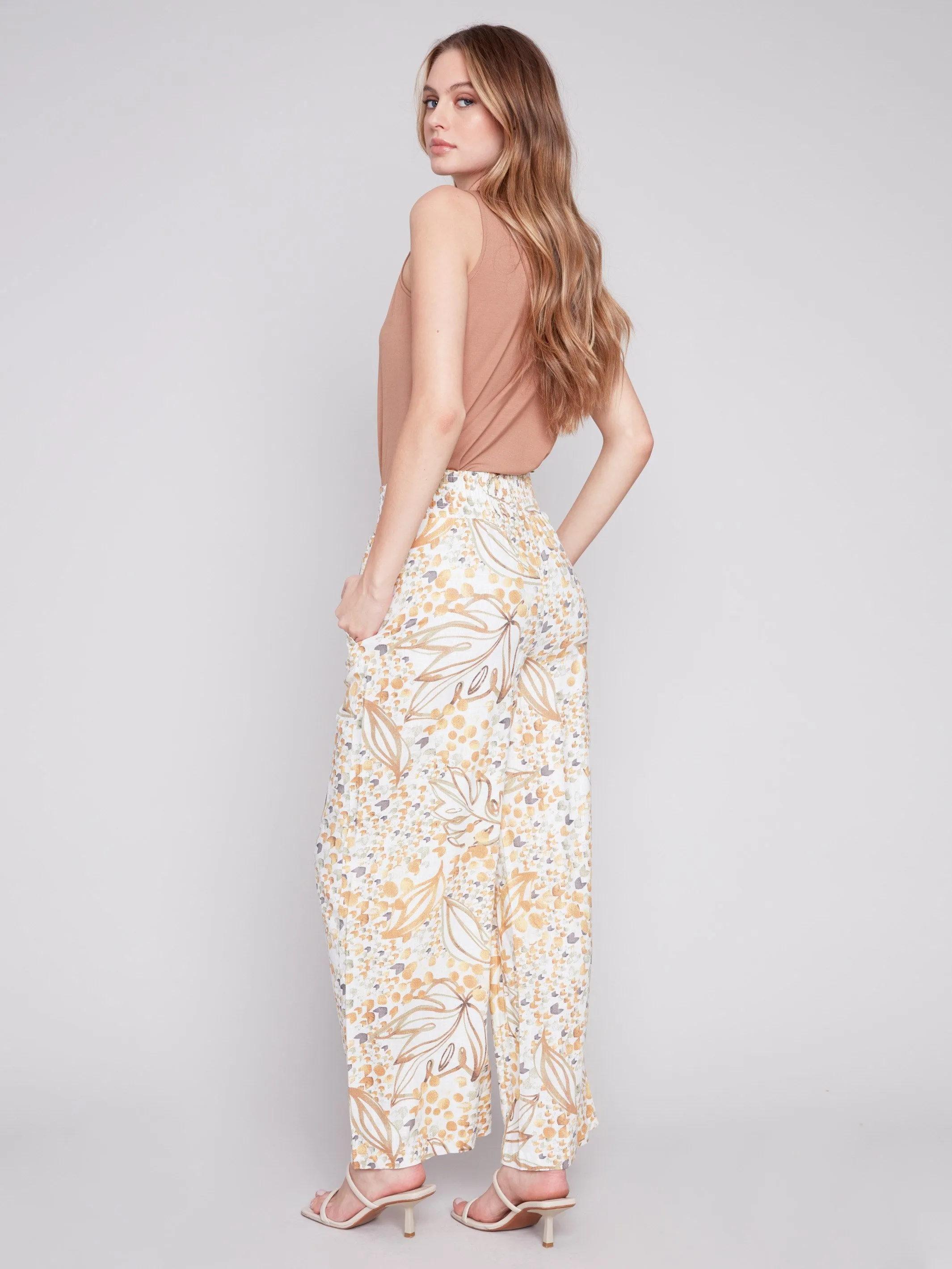 Printed Elastic Waist Pull-On Pants - Dune