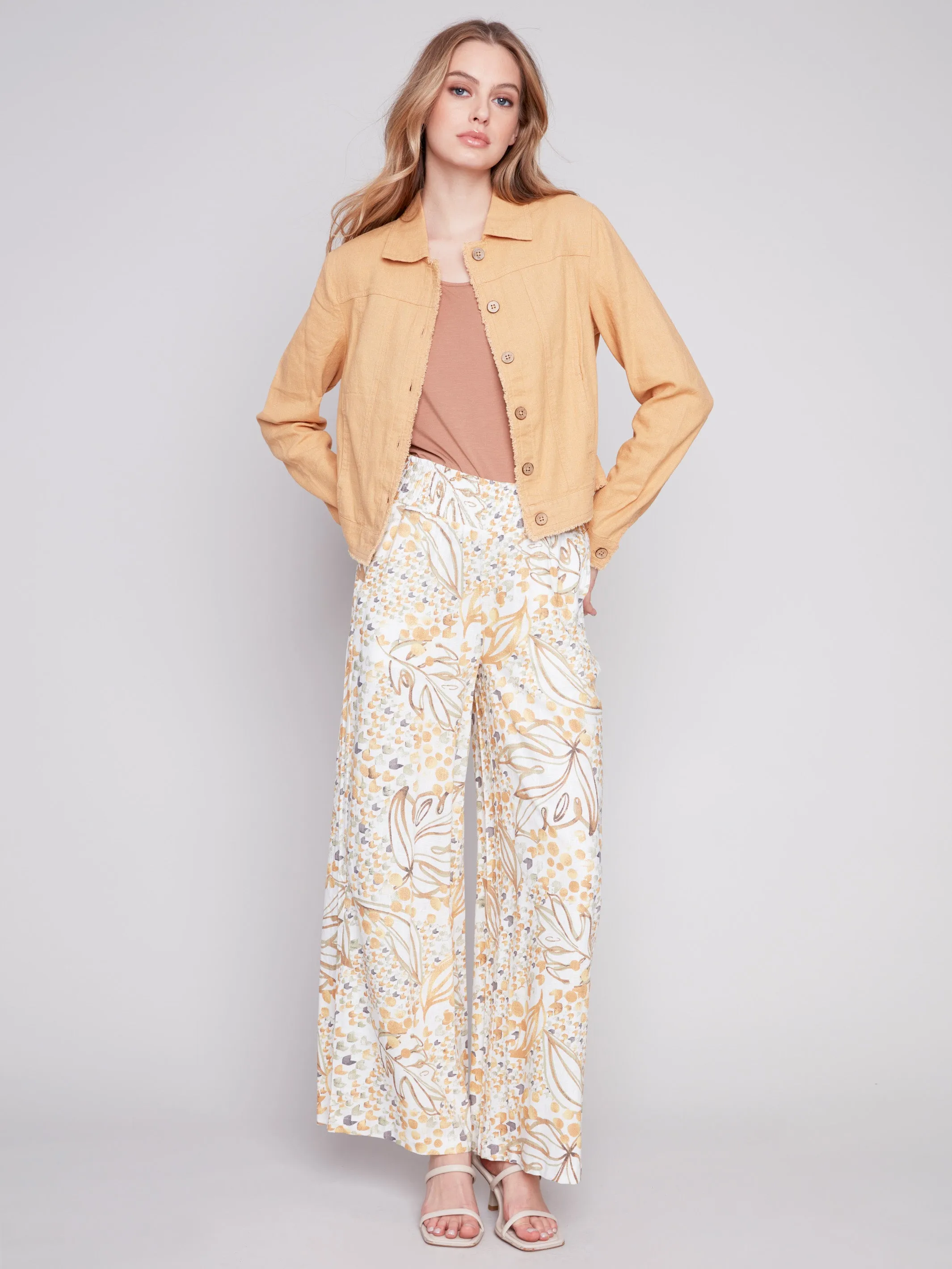 Printed Elastic Waist Pull-On Pants - Dune