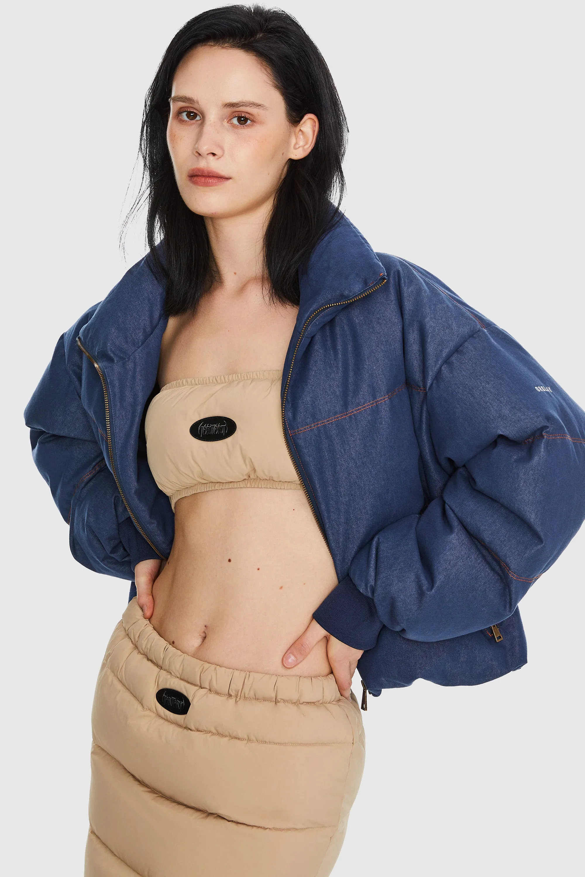 Puff-O O-Lab Cropped Denim Puffer Jacket