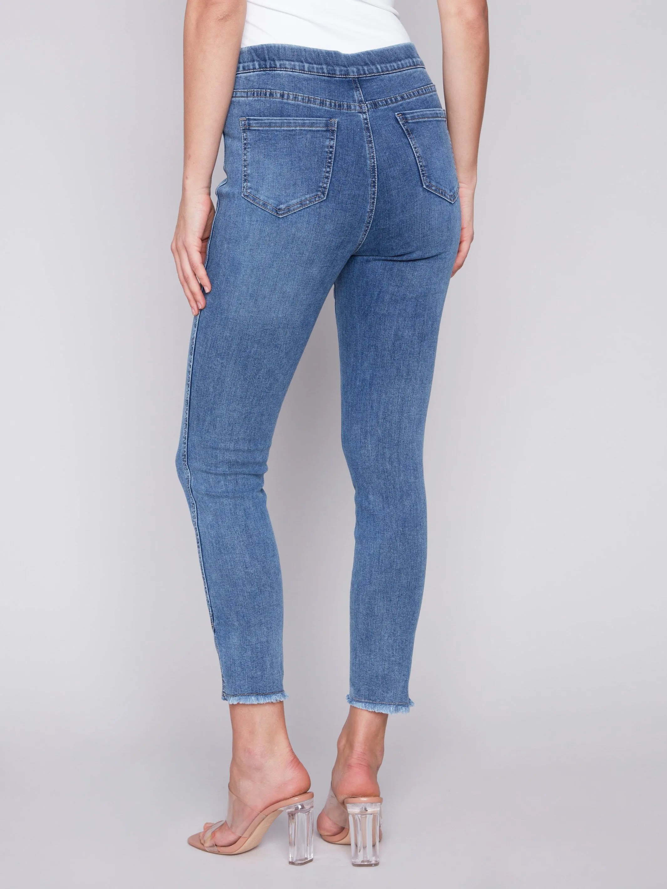 Pull-On Jeans with Split Hem - Medium Blue