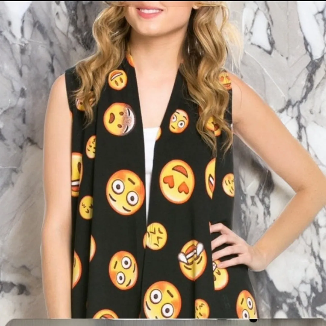 SLEEVELESS EMOJI OPEN FACE CARDIGAN KIMONO