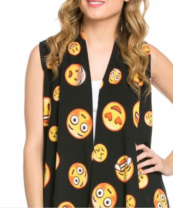 SLEEVELESS EMOJI OPEN FACE CARDIGAN KIMONO