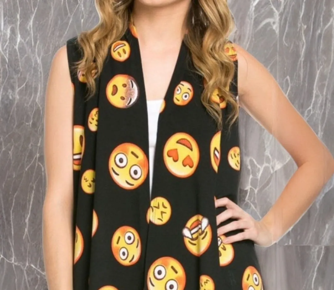 SLEEVELESS EMOJI OPEN FACE CARDIGAN KIMONO