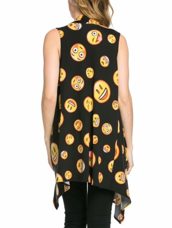 SLEEVELESS EMOJI OPEN FACE CARDIGAN KIMONO