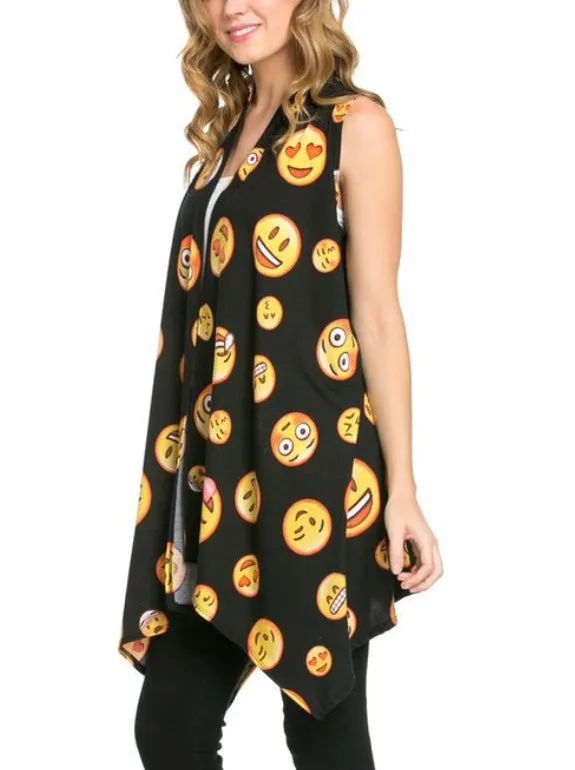 SLEEVELESS EMOJI OPEN FACE CARDIGAN KIMONO