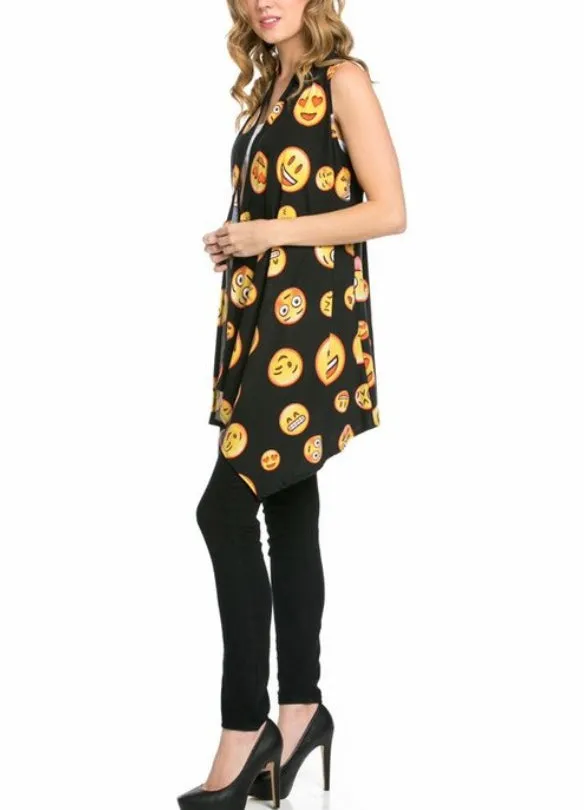 SLEEVELESS EMOJI OPEN FACE CARDIGAN KIMONO