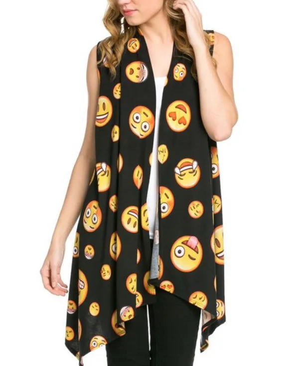 SLEEVELESS EMOJI OPEN FACE CARDIGAN KIMONO