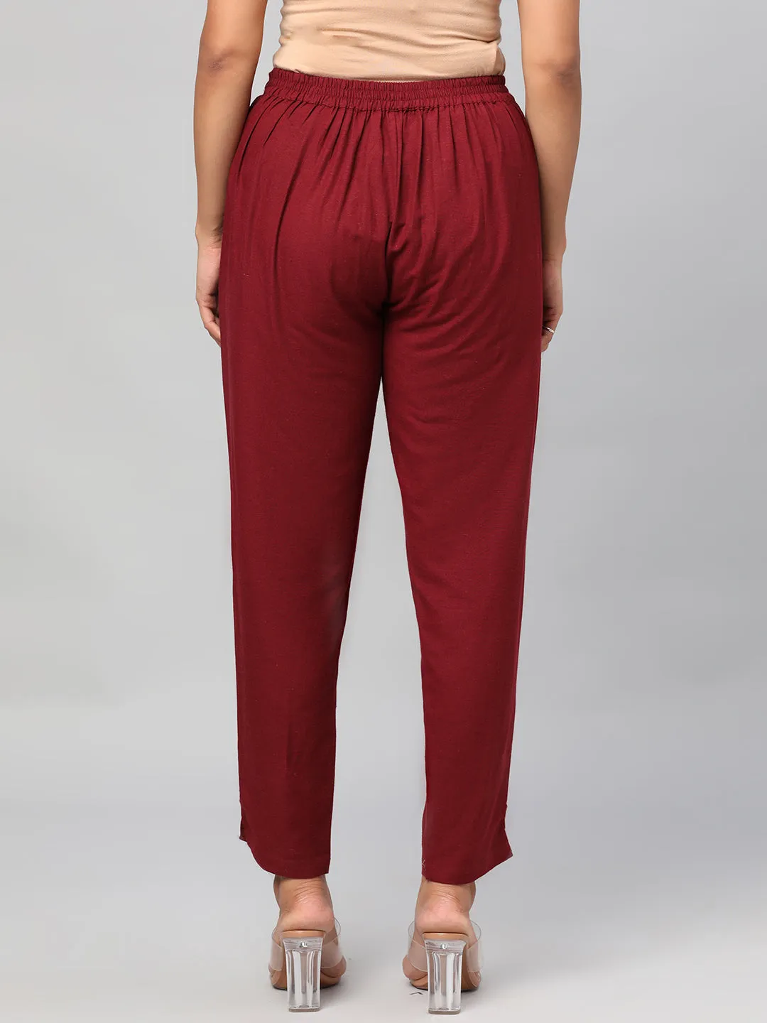 Solid Rayon Burgundy Trouser