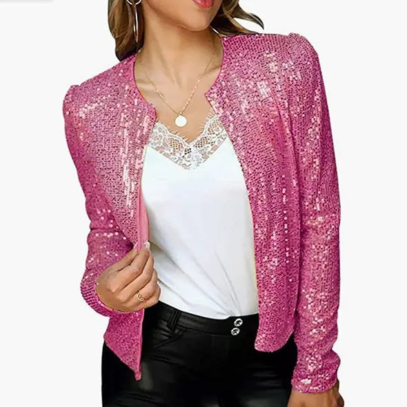 Sparkle Puff Shoulder Gold Sequin Jackets For Women