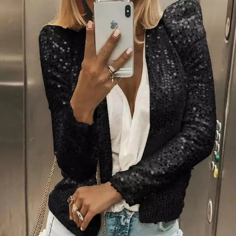 Sparkle Puff Shoulder Gold Sequin Jackets For Women