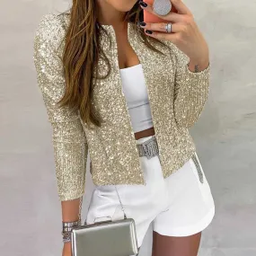 Sparkle Puff Shoulder Gold Sequin Jackets For Women