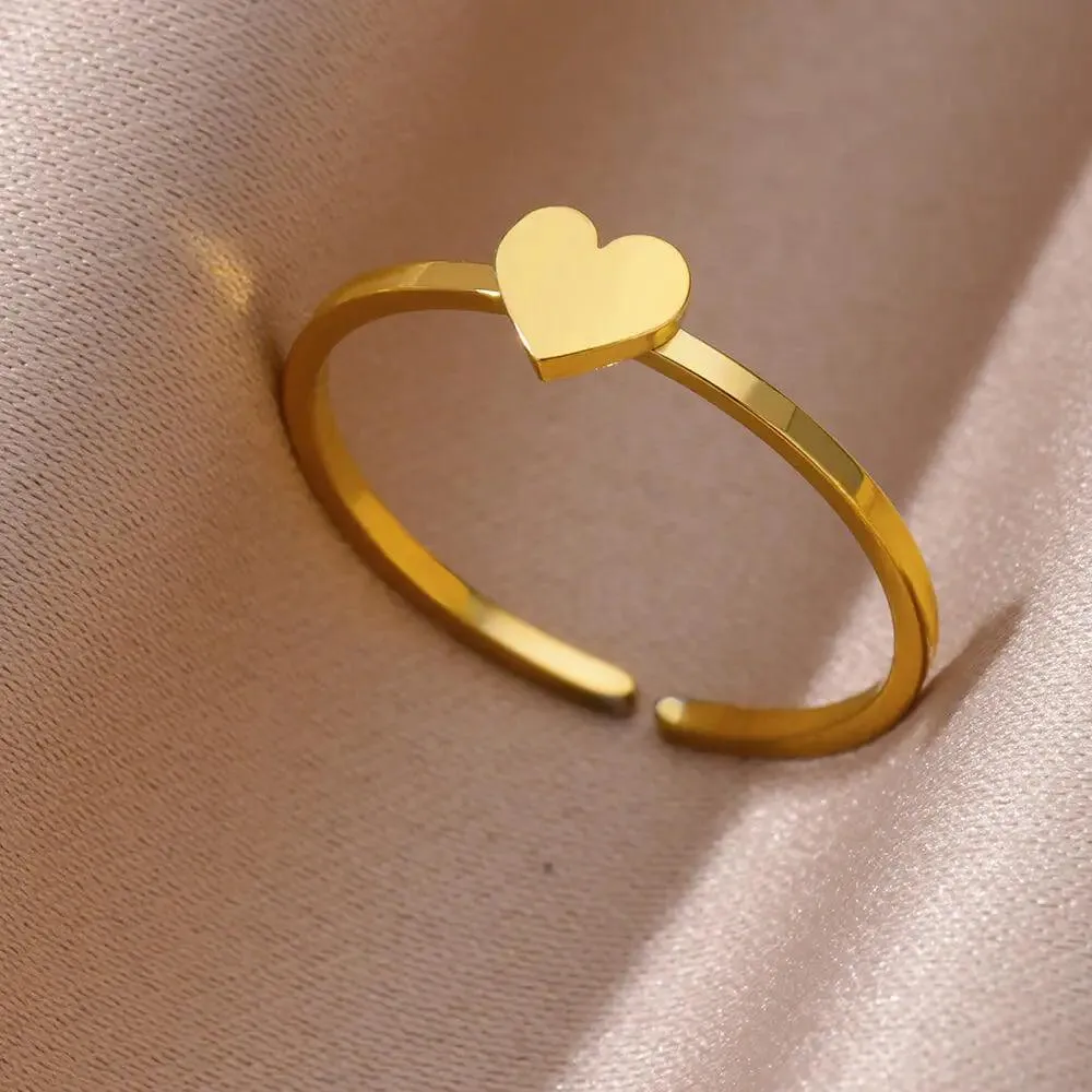 Stainless Steel Rings for Women Aesthetic Heart Gold C