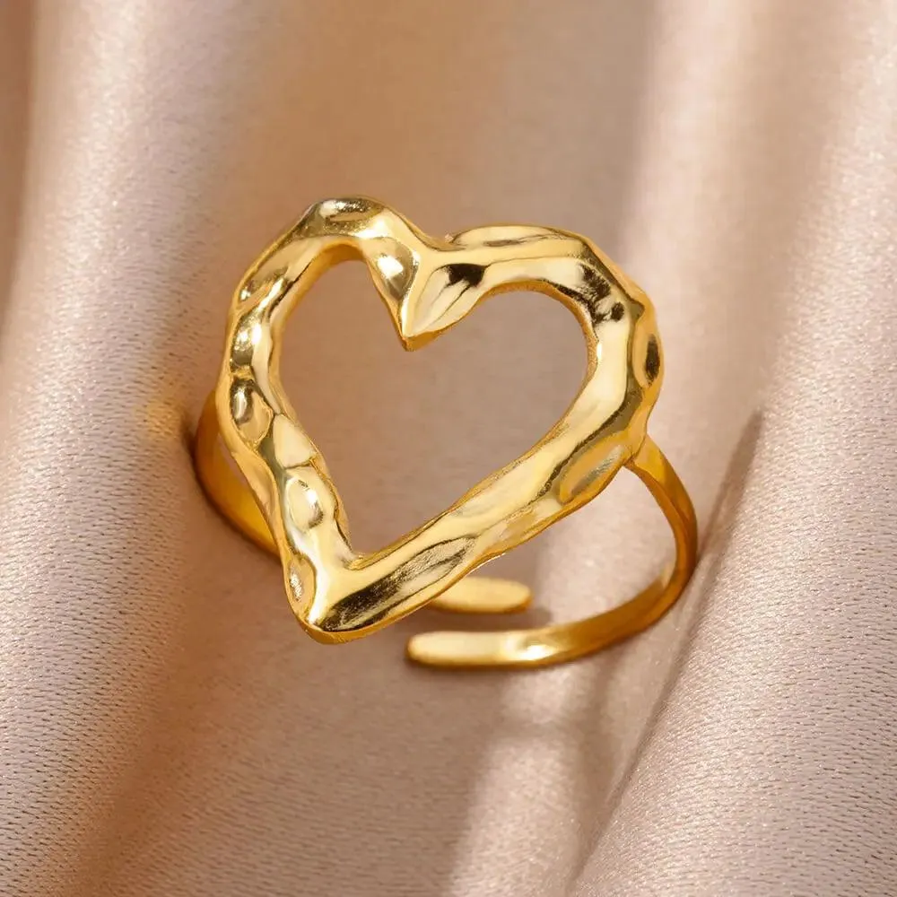 Stainless Steel Rings for Women Aesthetic Heart Gold C