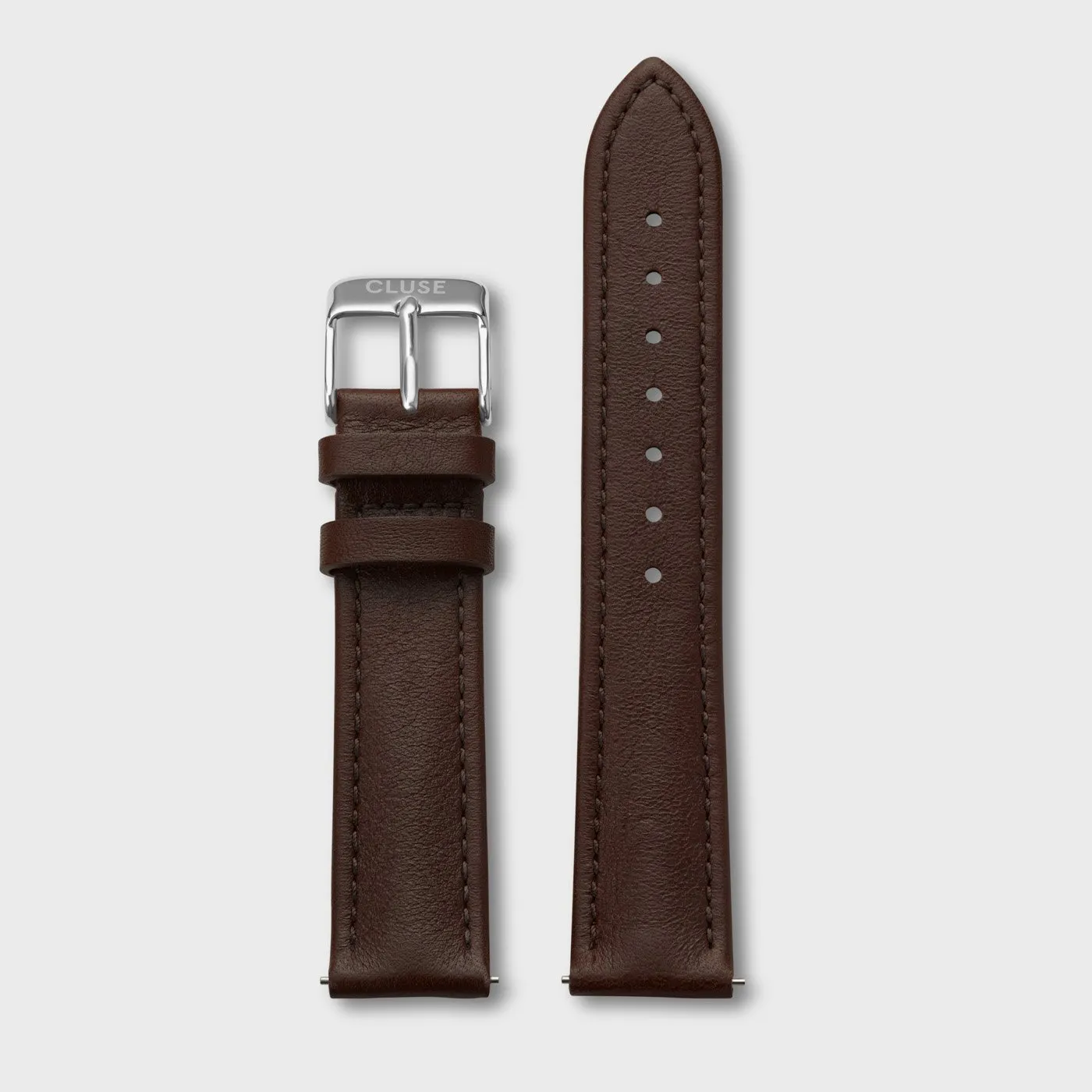 Strap 18 mm Leather Brown, Silver Colour