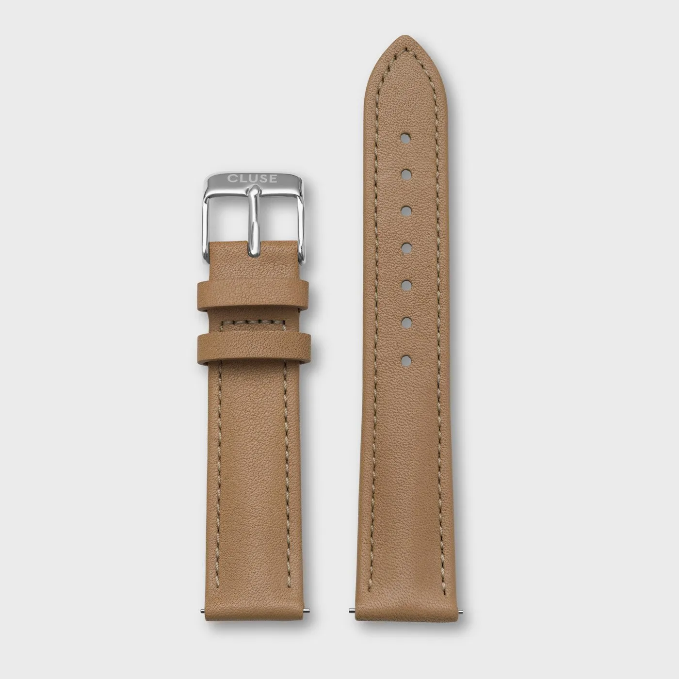 Strap 18 mm Leather Hazelnut, Silver Colour