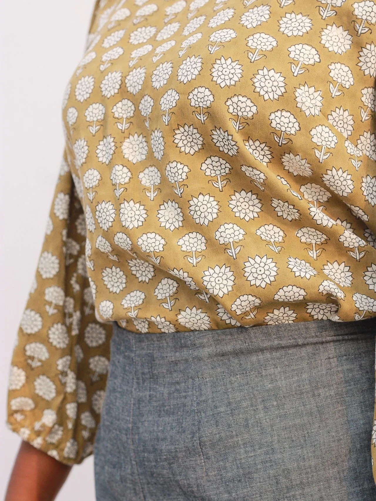 Elegant Chrysanthemum Block Print Blouse