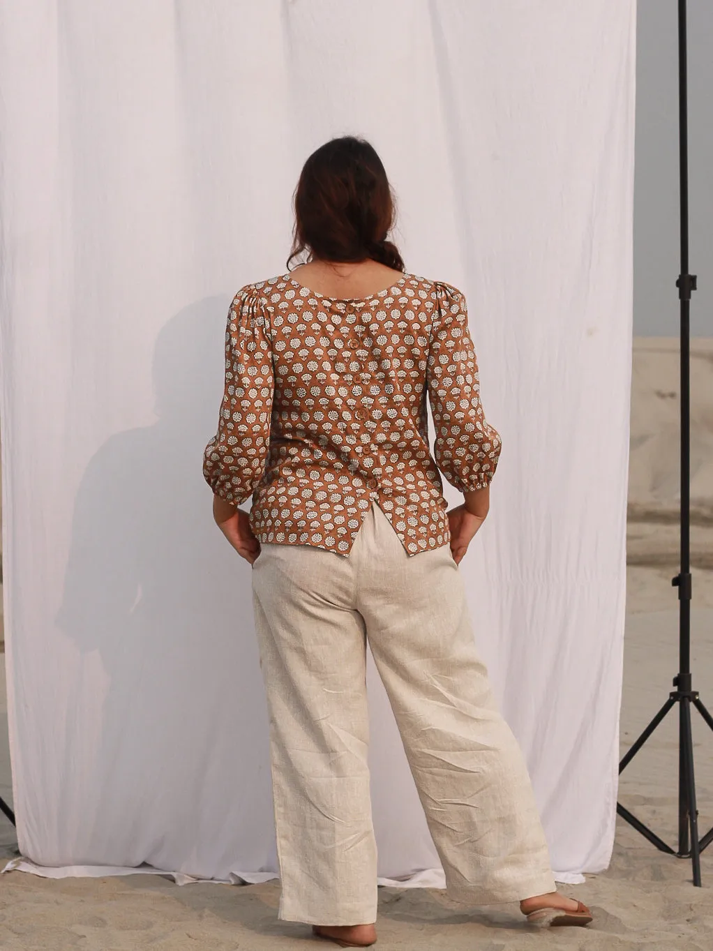 Elegant Chrysanthemum Block Print Blouse