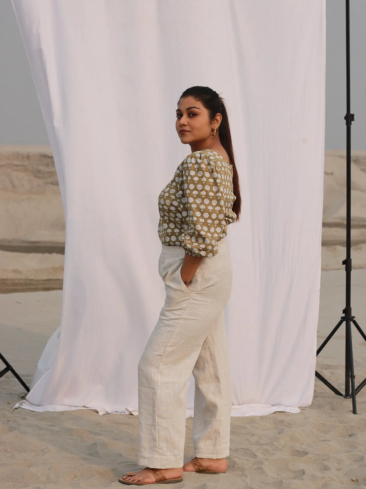 Elegant Chrysanthemum Block Print Blouse