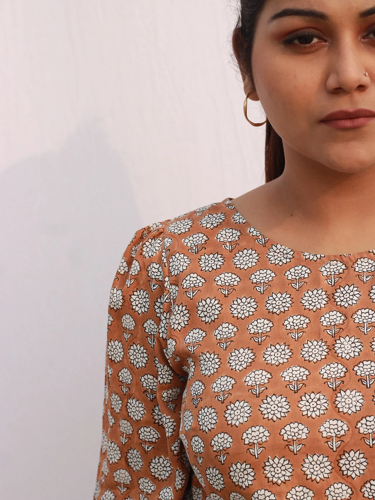 Elegant Chrysanthemum Block Print Blouse