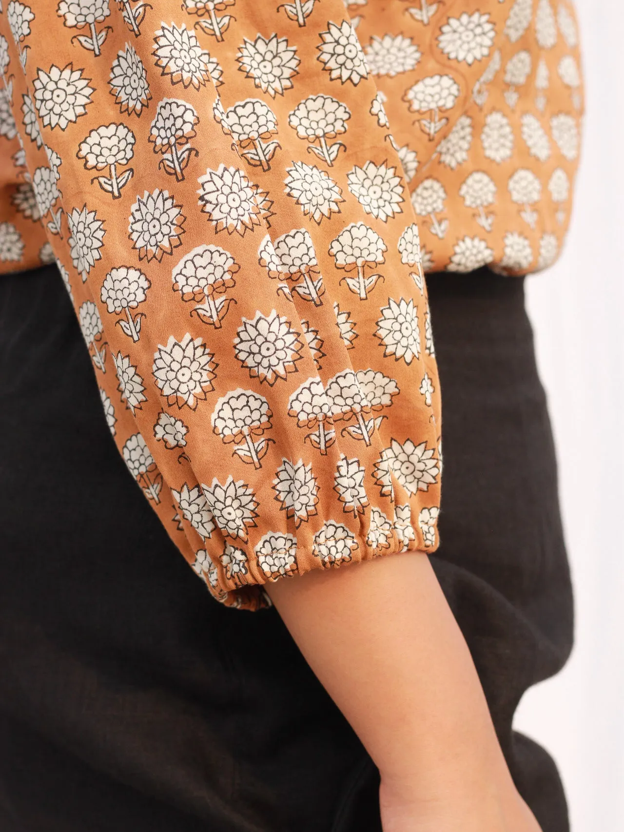 Elegant Chrysanthemum Block Print Blouse