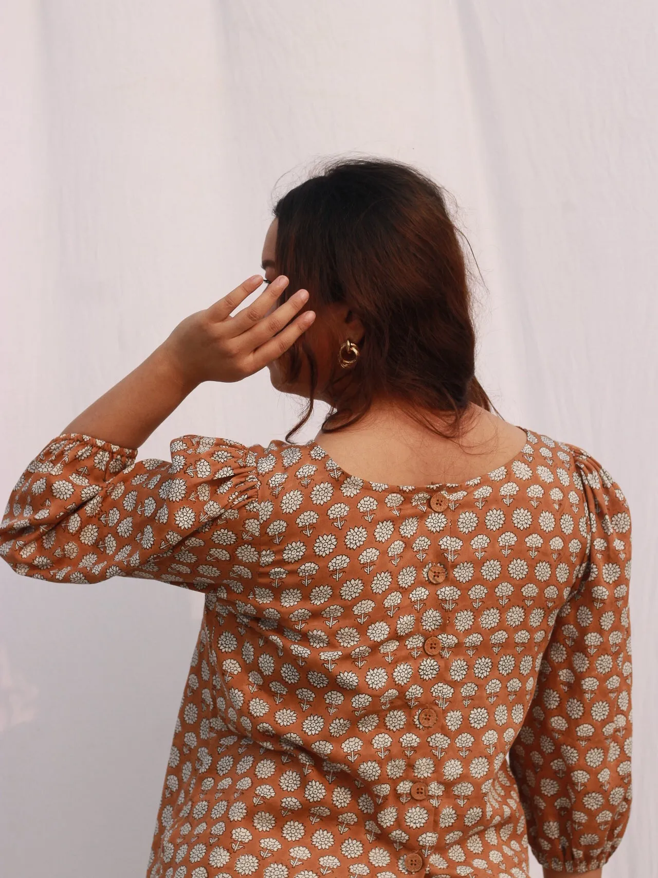 Elegant Chrysanthemum Block Print Blouse