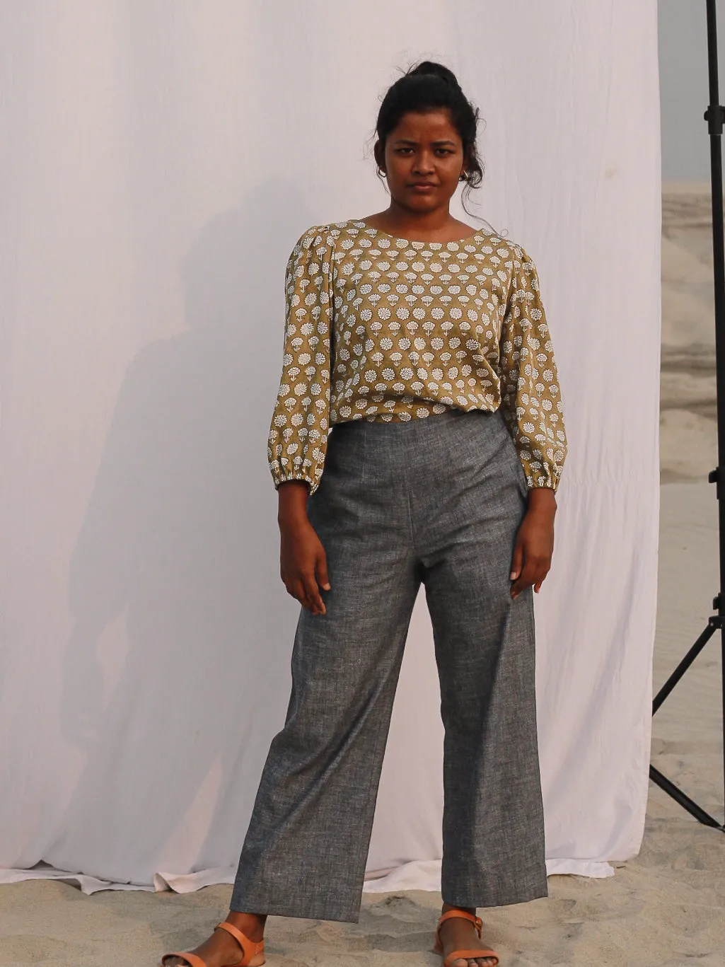 Elegant Chrysanthemum Block Print Blouse