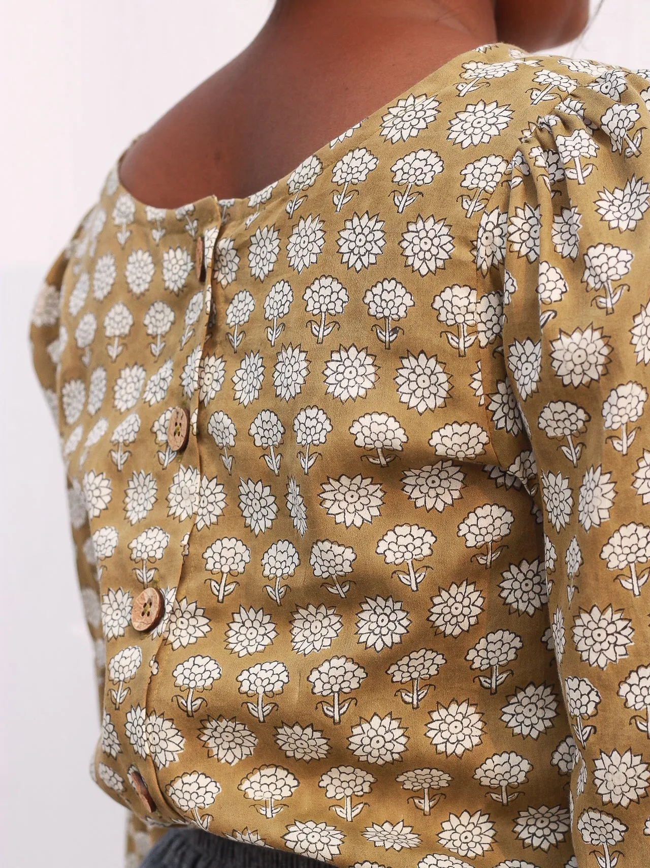 Elegant Chrysanthemum Block Print Blouse