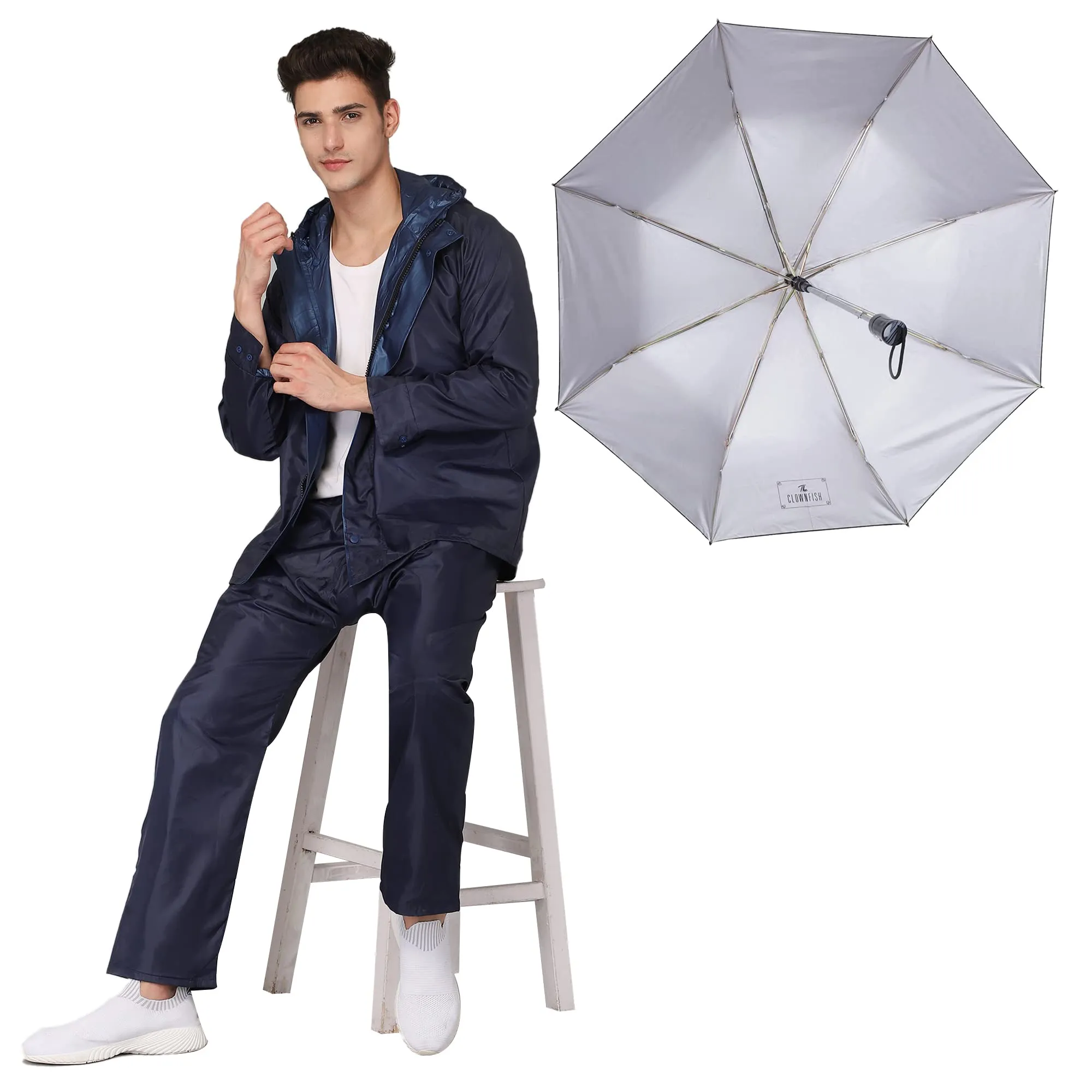 THE CLOWNFISH Combo Of Rain Coat for Men Waterproof Polyester (Blue 4XL) Umbrella 3 Fold Waterproof Pongee (Checks Design- Dark Pink)