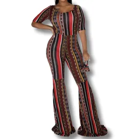 WOMEN AFRICAN STRIPED VINTAGE BOHEMIAN JUMPSUIT ROMPER