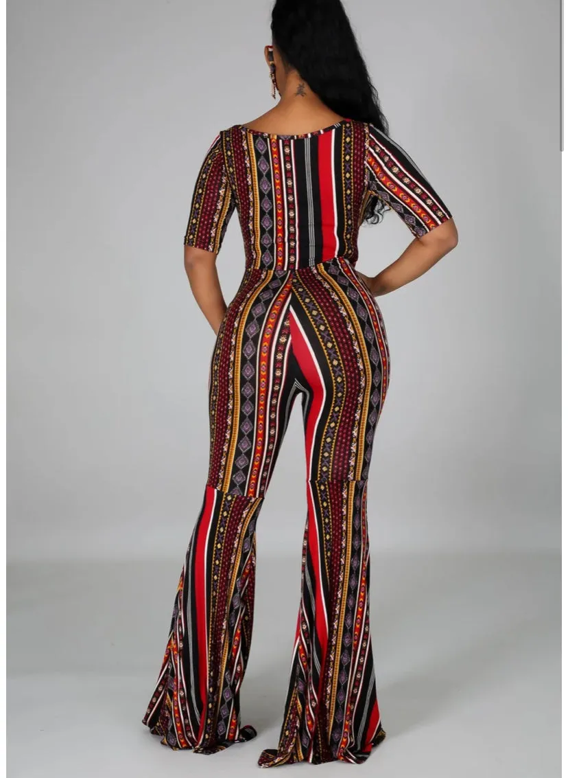 WOMEN AFRICAN STRIPED VINTAGE BOHEMIAN JUMPSUIT ROMPER