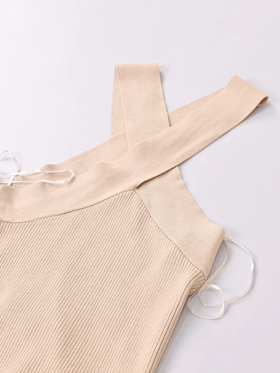 Women Beige Halter Neck Crop Top