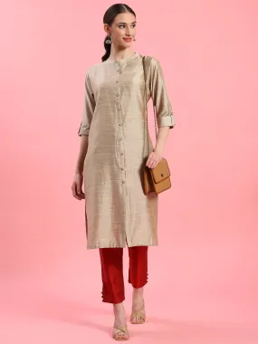 Women Beige Straight Kurta