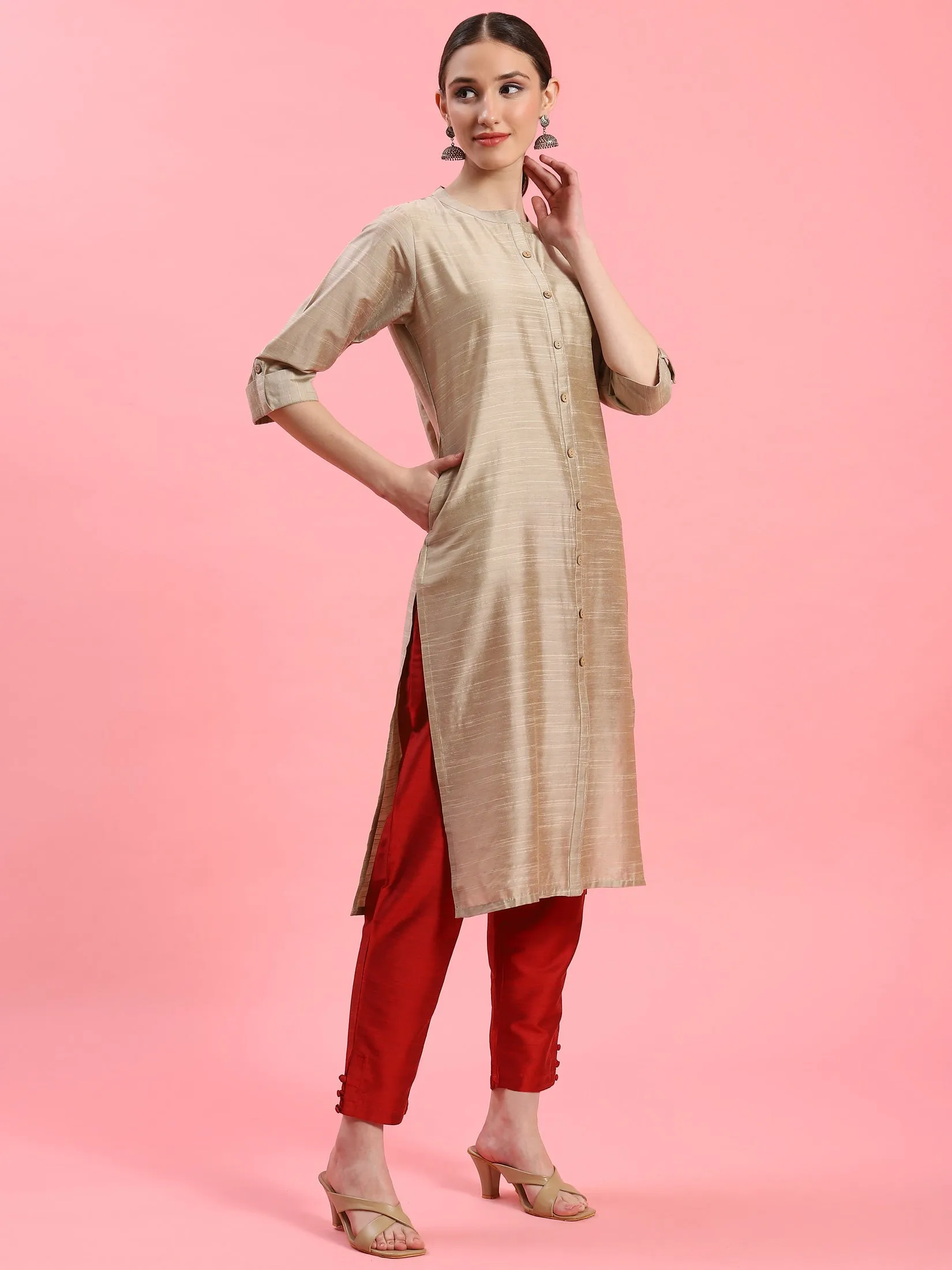 Women Beige Straight Kurta