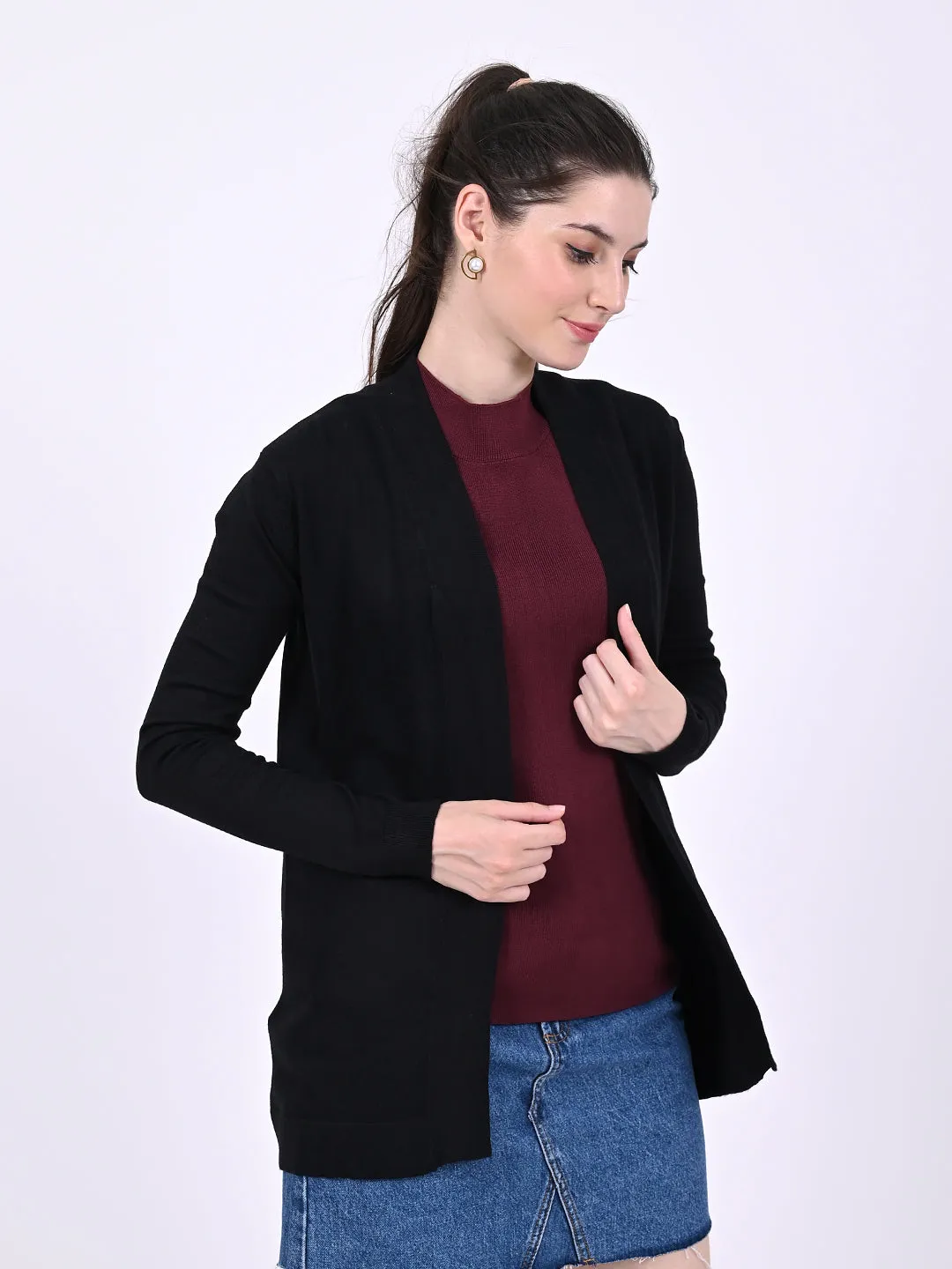 Women Black Open Shrug