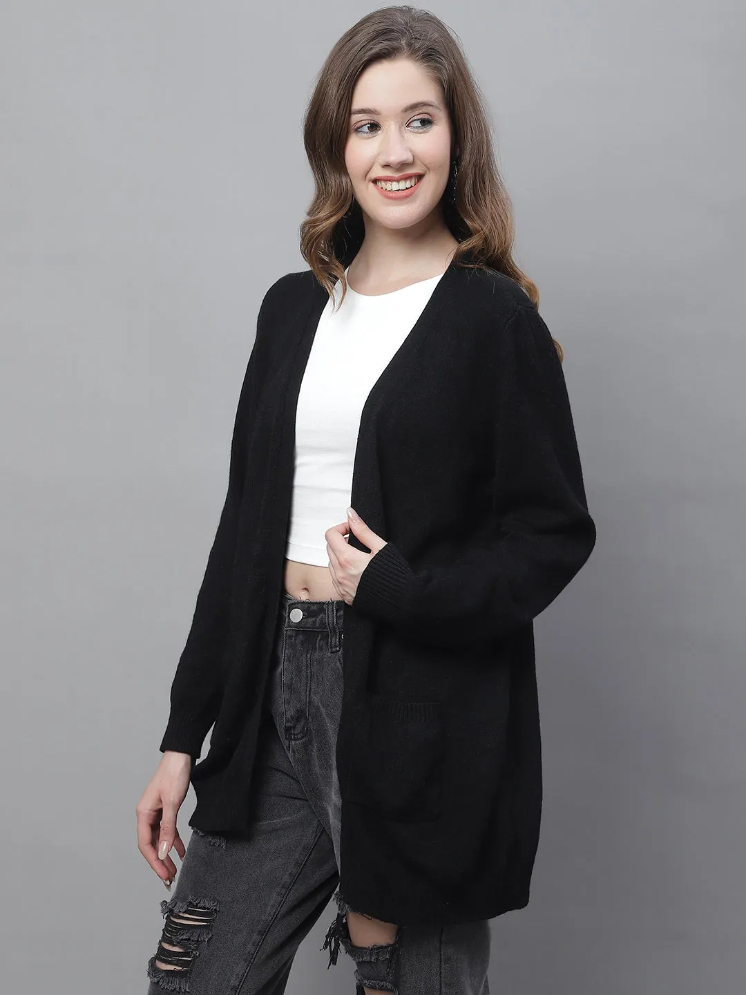 Women Black Open Shrug