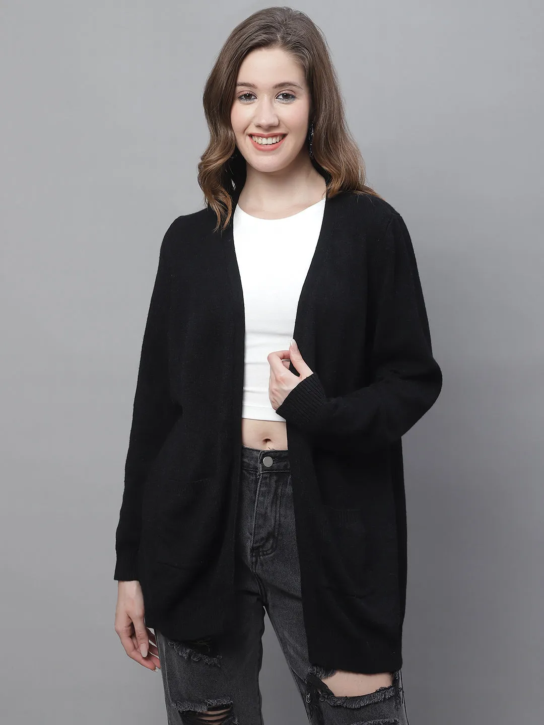 Women Black Open Shrug